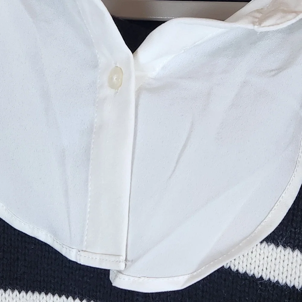 Polo Ralph Lauren blue white striped Sweater Preppy tunic inside out seam collar